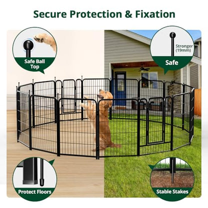 PawGiant Dog Fence Playpen 24”/32”/40” Indoor Outdoor for Small/Medium/Large Dogs, Metal Pet Puppy Cat Exercise Fencing Gate Crate Cage Outside RV, Camping, Yard, Garden (16 Panel, 27" W x 40" H) - style: 16 Panel