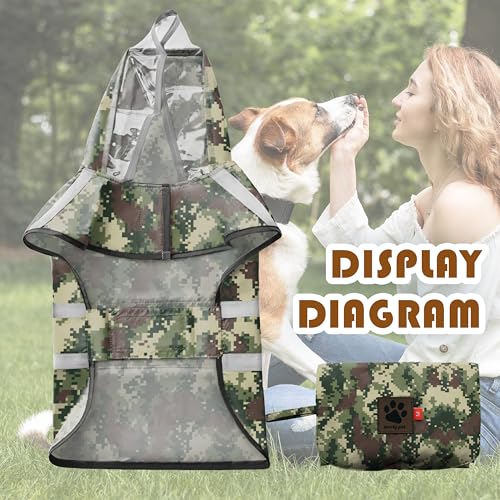 Dog Raincoat, Adjustable Rain Jacket with Hooded Double Layer for Large Medium Small Dogs Puppies, Lightweight Waterproof Rain Coat Poncho with Reflective Stripe Mosaic Camouflage Green,S - color: Camouflage Green, size: Small