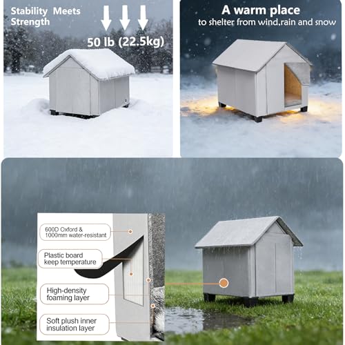 Outdoor Dog House, Elevated Foldable Dog Cave Bed with Removable Plush Mat for Medium Dogs and Cats Up to 20.8 Inches Long