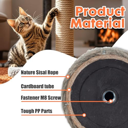 PowerKing Natural Sisal Replacement Scratching Post, 4 Pieces M8 Cat Scratch Post Refill Pole Parts for Refurbishment, White, Include Screws (Nature-15.7''+15.7''+7.87''+7.87'') - color: Beige, size: 15.7''+15.7''+7.87''+7.87'' (2.67''Thick)