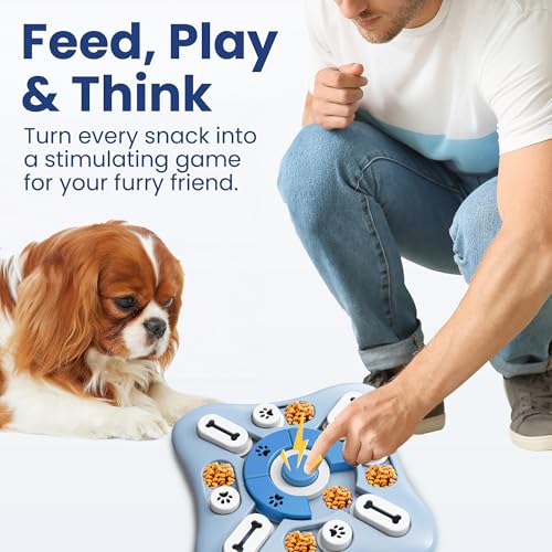 PAWSPIK Interactive Dog Puzzle Toy – Treat Dispensing Slow Feeder for Dogs, Mental Enrichment Toy with Squeaker & 16 Compartments – Durable, Non-Slip, Dishwasher Safe – Light Blue (Light Blue) - color: Light Blue