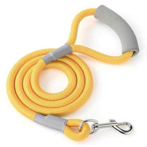 Mile High Life Dog Leash, with Comfortable Padded Handle, Yellow Nylon Rope Leash with Steel Tips, Heavy Duty 4 Feet Pet Leashes (Yellow,48 Inches) - color: Nylon Rope - Yellow, size: 4 Feet