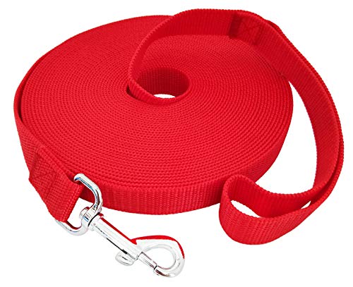 TAIDA 20ft 30ft 40ft 50ft Nylon Long Training Dog Leash for Small Medium Large Dogs, Long leashes Dog/Puppy Lead for Obedience Recall Training, Camping, or Backyard, 1 inch Wide (40 Foot, Red)