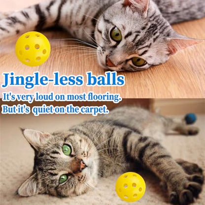 12Pcs Cat Ball Toy, Low Noise No Bells Holey Plastic Cat Balls, Funny Interactive Cats Toys for Indoor Cats, Firm Toy Balls for Kitten Puppy Ferret Bird (1.65", Yellow) - color: Yellow, 12/Pack