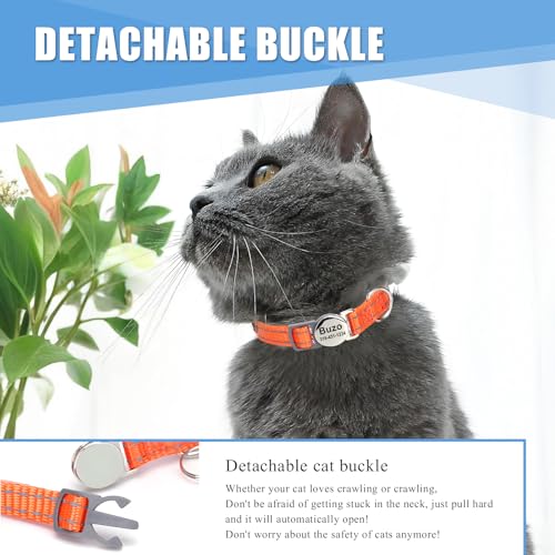 Personalized Engraved Cat Collar|Breakaway Safety Round Buckle|Reflective Adjustable Collar with ID Name Tag & Bell for Kittens & Puppies Cats,Red (7.5'' - 12'')