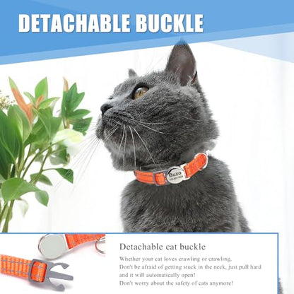 Personalized Engraved Cat Collar|Breakaway Safety Round Buckle|Reflective Adjustable Collar with ID Name Tag & Bell for Kittens & Puppies Cats,Red (7.5'' - 12'')
