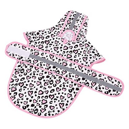 HDE Dog Raincoat Jacket Reflective Adjustable Hooded Pet Poncho Rain Coat with Leash Hole for Small to X-Large Dogs Leopard Hearts - S - color: Leopard Hearts, size: Small