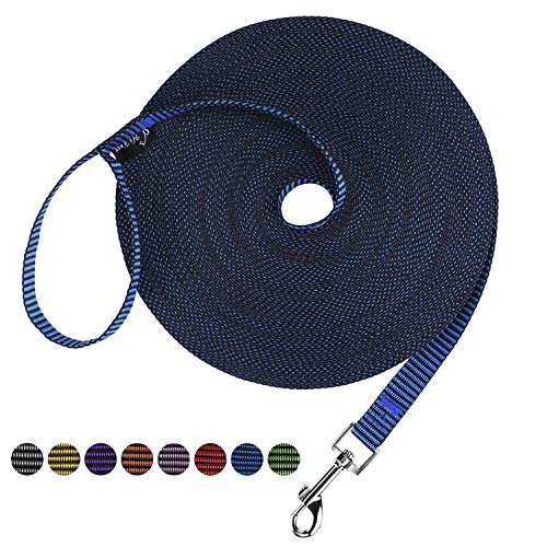 Hi Kiss Dog/Puppy Obedience Recall Training Agility Lead - 15ft 20ft 30ft 50ft 100ft Training Leash - Great for Training, Play, Camping, or Backyard(15ft,Black_Blue) - color: S3.black_blue, size: 15 Feet