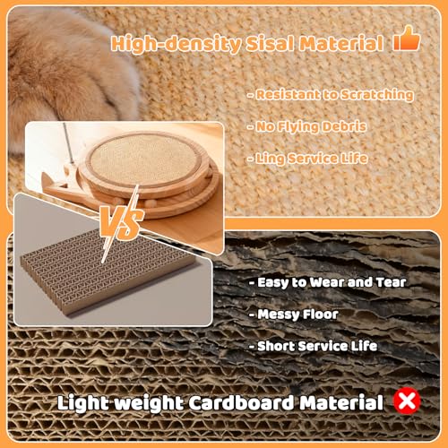 Sisal Cat Scratcher with Ball Track and Spring Toy 3 in 1 Wooden Interactive Cat Toys Cat Scratchers for Indoor Cats and Kitty - style: Single-layer