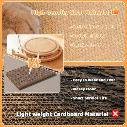 Sisal Cat Scratcher with Ball Track and Spring Toy 3 in 1 Wooden Interactive Cat Toys Cat Scratchers for Indoor Cats and Kitty - style: Single-layer