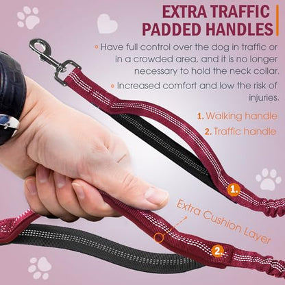 Hands Free Dog Leash with Waist Belt – No-Pull Bungee, Dual Padded Handles & Zipper Pouch for Running, Walking & Training – Adjustable Waist Leash for Large & Medium Dogs (Red) - color: Red