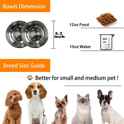 Stainless Steel Dog Bowls with Silicone Mat, Non-Skid Pet Feeder, No-Spill Design, Rust-Resistant Cat Dishes, Easy to Clean, Grey