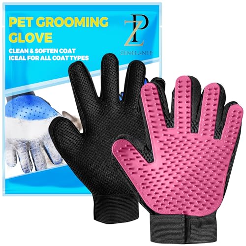Upgrade Pet Grooming Gloves, Grooming Gloves for Dogs, Cats, Rabbits & Horses with Long and Short Hair, Efficient Pets Hair Remover Mittens - 1 Pair (Pink) - color: Pink