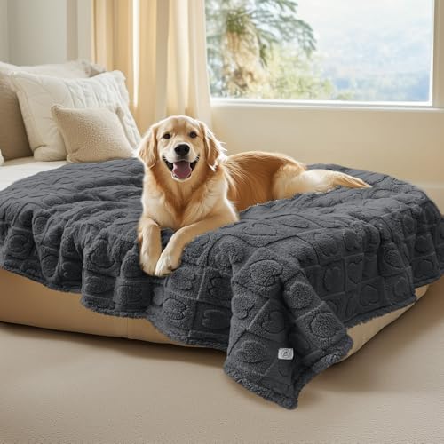 Luciphia Waterproof Dog Blanket for Medium Large Dogs Washable Bed Couch Protector Soft Fluffy 3D Heart Jacquard Pet Blanket with Sherpa Fleece Cozy Calming Throw Blankets，Grey 85x57 inch - color: Grey-waterproof, size: X-Large (85x57 inch)