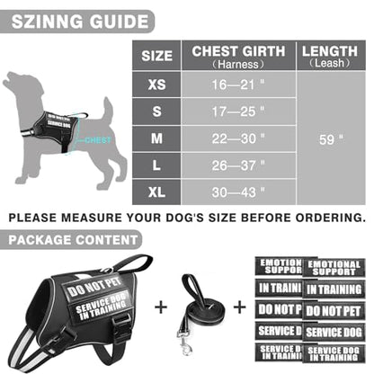 Service Dog Vest Harness and Leash Set+10 Patches,No Pull&Easy Walk Reflective Dog Harness with Soft Padded Handle for Training/Everyday,Fit Small/Medium/Large/Extra-Large Dogs(Black M) - color: Black, size: Medium