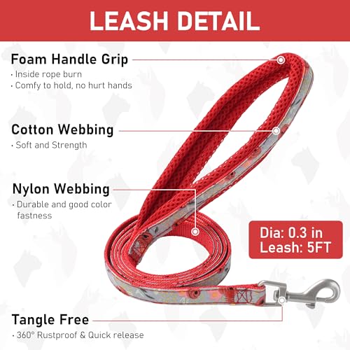 Small Dog Harness Collar and Leash Set, Step in No Chock No Pull Soft Mesh Adjustable Dog Vest Harnesses Plaid Reflective for Dogs Puppy Cats Kitten Rabbit (Red Flower, XS) - color: Red Flower, size: XS