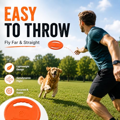 Dog Flying Disc, Durable Soft EVA Flying Ring for Aggressive Chewers, Interactive Fetch & Training Toy, Floats in Water, Safe on Teeth & Gums, Beach Pool Play (Orange) - color: Orange