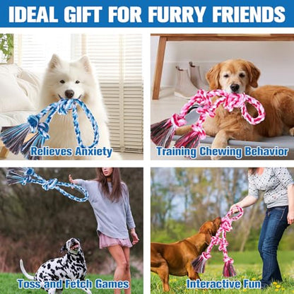 BINGPET 2 Pack Dog Rope Toy for Large and Medium Dogs,Heavy Duty Tug of War Dog Toy,Cotton Tough Dog Chew Teething Toys for Aggressive Chewers - color: Pink and Blue