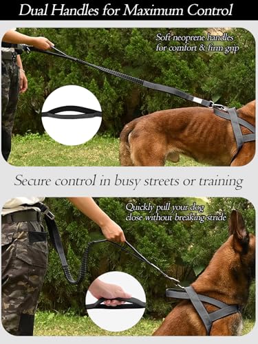 Hands Free Dog Leash with Zipper Pouch & Waist Belt – Reflective Durable Bungee Leash with Dual Padded Handles for Walking, Jogging & Running, Fits Small to Large Dogs (Black) - color: Black