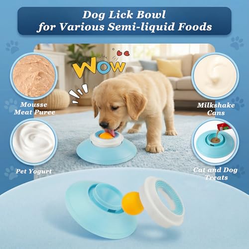 Dog Lick Bowl,Lick Bowl for Dogs Slow Feeder Dog Bowls for Liquid Food Treat,Lick and Roll Bowl for Dogs Anxiety Relieving Dog Lick Bowl with Ball,Snack Dispenser Non-Slip Pet Toys for Dogs Cats