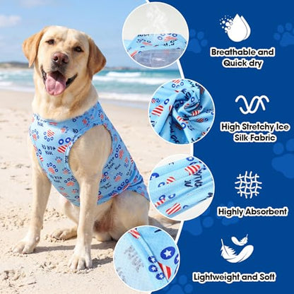 Talltalk 5 Pack 4th of July Dog Cooling Shirts Quick Dry Vest American Flag Mesh Breathable Instant Sun Protection Cooling Dog Vest Patriotic T-Shirts for Holiday Party Outdoor Walking Hunting(XL) - size: XL