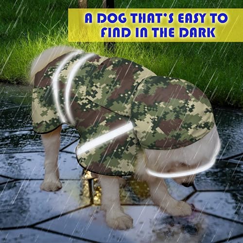 Dog Raincoat, Adjustable Rain Jacket with Hooded Double Layer for Large Medium Small Dogs Puppies, Lightweight Waterproof Rain Coat Poncho with Reflective Stripe Mosaic Camouflage Green,XL - color: Camouflage Green, size: X-Large
