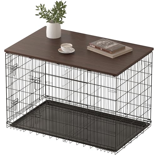 Dog Crate Topper Wood Countertop for 48 42 36 30 24 inch Dog Cage, Dog Crate Cover,Dog Kennel Topper(Crate Not Include) (Walnut, for 36 Inch Crate) - color: Walnut, size: 36.0"L x 23.1"W x 0.6"H