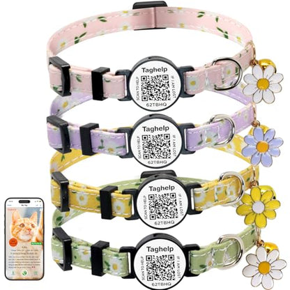 4 PCS Cute Flower Cat Collar with QR Code ID, 4-Pack Safety Breakaway Kitten Collars Set with Bell, Adjustable Gift for Cat Lovers - color: Pastoral style - 4 pack
