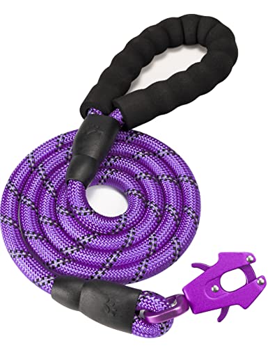 GEIT 2/4/5/6FT Dog Leash, Heavy Duty Rope Leashes, Reflective Nylon Pet Lead with Aluminum Quick Release/Locking Tactical Frog Clip for Small Medium and Large Dogs, Purple, 1/2 inch - color: Purple, size: 1/2'' x 5 FT (18~120 lbs.)