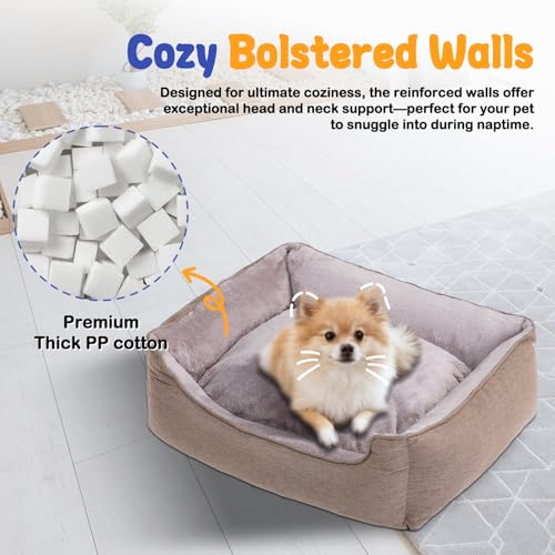 Rectangle Dog Bed for Small Dogs Washable Pet Bed with Bolster Sides Non-Slip Bottom Pet Sofa Waterproof Lining Durable Pet Cuddler, Light Brown, 21x 16x 6.3 in - color: Light Brown, size: 21"L x 16"W x 6.3"Th