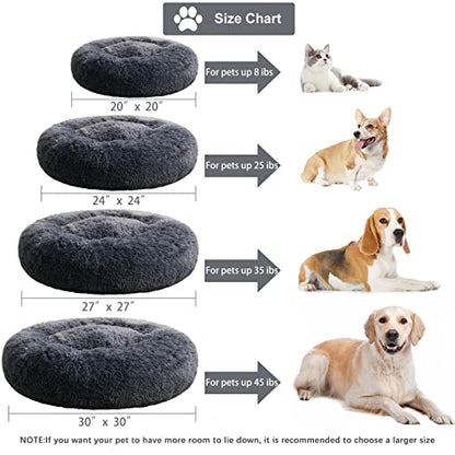WNPETHOME Calming Dog & Cat Bed, Anti-Anxiety Donut Bed, Fluffy Faux Fur Cushion for Small Dogs and Cats (24 x 24 x 8 Inch, Navy Grey) - color: Navy Grey, size: 24"L x 24"W x 8"Th