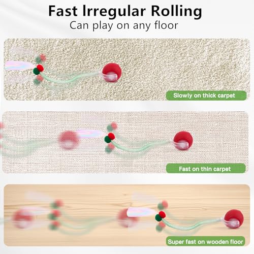 SUPERSUN Interactive Cat Toy Balls, Automatic Rolling Cat Tease Ball with Bird Chirping Sound & 3 Modes, Rechargeable USB Kitten Toys for Indoor Cats, 2 Fun Flexible Tails Stimulate Hunting Instincts