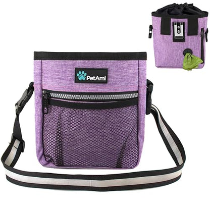 PetAmi Dog Treat Pouch, Pet Treat Pouch for Training, Dog Walking Bag Holder for Kibbles, Pet Food Toy, Dog Trainer Essentials Supplies, Poop Bag Dispenser, 3 Ways to Wear (Purple) - color: Heather Purple