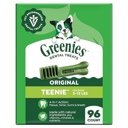 Greenies Veterinarian-Recommended Adult Natural Dental Dog Treats Teenie Size, Dog Dental Chews, Original Flavor, 27 oz. Pack, 96 Count - size: 96 Count (Pack of 1)
