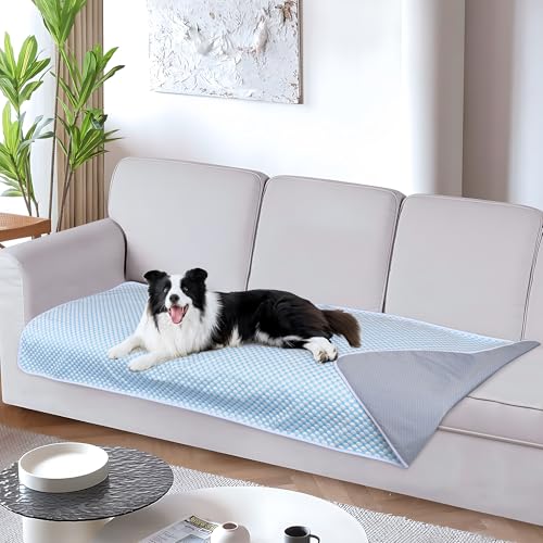 Premium Cooling Blanket for Couch Sofa - Breathable Summer Cold Pet Throw Blanket, Q-MAX>0.5, Washable Durable Soft Cooling Cat Mat for Hot Weather, Pearl Blue,30x70 - color: Blue, size: 30x70 Inch