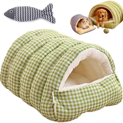 Cat Bed, 2026 New Upgrated Warm Cat Bed for Winter, 360° Nesting Design, Snuggle Season Just Got Fluffier, Calming Plush Anti-Anxiety Cuddler Beds with Removable Cushioned (Green-A,L) - color: Green-A, size: L