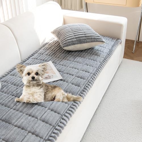 Faux Fur Plush Dog Couch Cover 3D Stripe Fuzzy Sofa Cover Non-Slip Fluffy Dog Bed Cover Pet Blanket Sofa Couch Furniture Protector for Puppy Large Dog Cat (Light Grey,24"x35") - color: Light Grey, size: 24"x35"