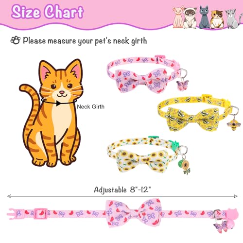 Breakaway Cat Collar with Removable Bow Tie and Bell, Cute Multi-Style Patterns, 3 Pack Safety Buckle Kitten Collars, Adjustable Pet Collar for Cats Puppy (Style B - Nature) - color: Style B - Nature
