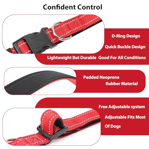 Reflective Dog Collar Padded with Soft Neoprene Breathable Quick Release Basic Dog Collars for Medium Large Dogs Red Boy Girl - color: Red, size: L:width 1"neck 17.5-27"