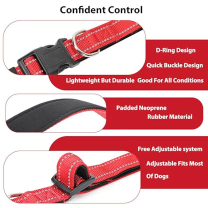 Reflective Dog Collar Padded with Soft Neoprene Breathable Quick Release Basic Dog Collars for Medium Large Dogs Red Boy Girl - color: Red, size: L:width 1"neck 17.5-27"