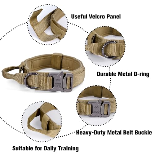 Tactical Dog Collar, Adjustable Nylon Military Dog Collar with Control Handle, Quick-Release Metal Buckle for Dog Training(Brown,L) - color: Brown