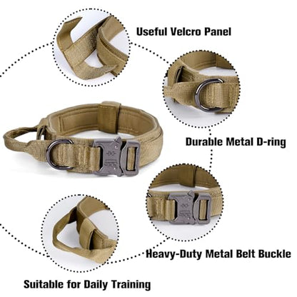 Tactical Dog Collar, Adjustable Nylon Military Dog Collar with Control Handle, Quick-Release Metal Buckle for Dog Training(Brown,L) - color: Brown