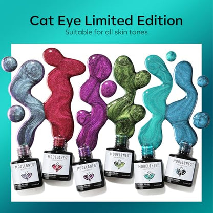 modelones Cat Eye Gel Nail Polish, 6 Colors Glitter Red Green Purple Blue Gel Polish Set with Magnet Sparkle Galaxy Series Nail Gel Polish Kit Soak Off Led Nail Art Manicure Salon DIY Gifts - color: A Galaxy