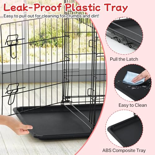 42 Inch Dog Crate Dog Cage with Double Door & Carrying Handle - Large Metal Dog Crates Dog Kennel with ABS Tray for Large Dog, Foldable & Portable Perfect for Indoor & Outdoor, Black ﻿