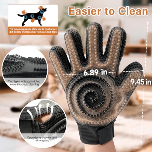 2-in-1 Upgrated Dual Sided Pet Hair Removal Glove, Gentle Deshedding Brushes for Dogs & Cats with Long and Short Fur, Reusable Electrostatic Pet Hair Remover Gloves for Sofa Clothing Cat Beds - 1 Pair