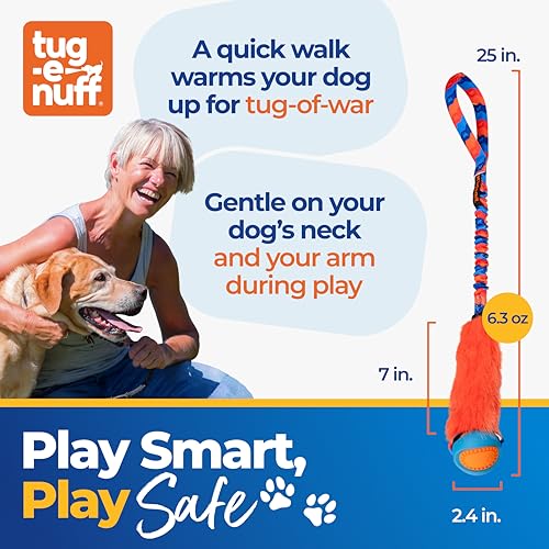 Tug-E-Nuff Fauxtastic PowerBall Bungee, Durable, Faux-Fur Fetch & Tug of War Dog Toy with Rubber Ball, Interactive Dog Tug Toys for Training Small, Medium, Large Dogs, 25 in, Green Pattern - color: Green