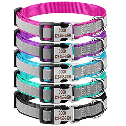 Reflective Personalized Dog Collar - Custom Engraved with Pet Name and Phone Number for Boy and Girl Dogs, 4 Adjustable Sizes, XSmall,Small, Medium and Large - color: Engraved