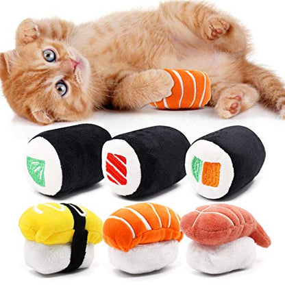 CiyvoLyeen 6 Pack Sushi Cat Toys with Catnip Sushi Roll Pillow Kitten Chew Bite Supplies Boredom Relief Fluffy Kitty Teeth Cleaning Chewing Cat Lovers Interactive Plush - color: Sushi - 6Pcs
