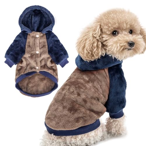 FabriCastle Dog Hoodie Sweater for Small Dogs Boy and Girl, Dog Clothes S XS XXS Puppy Sweatshirt, Pet Outfit, Cat Clothing Super Soft Warm Snap On Closure (Khaki-Navy, X-Small) - color: Khaki-Navy, size: X-Small