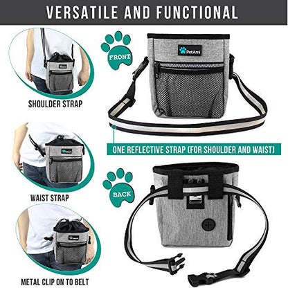 PetAmi Dog Treat Pouch, Pet Treat Pouch for Training, Dog Walking Bag Holder for Kibbles, Pet Food Toy, Dog Trainer Essentials Supplies, Poop Bag Dispenser, 3 Ways to Wear (Heather Gray) - color: Heather Gray